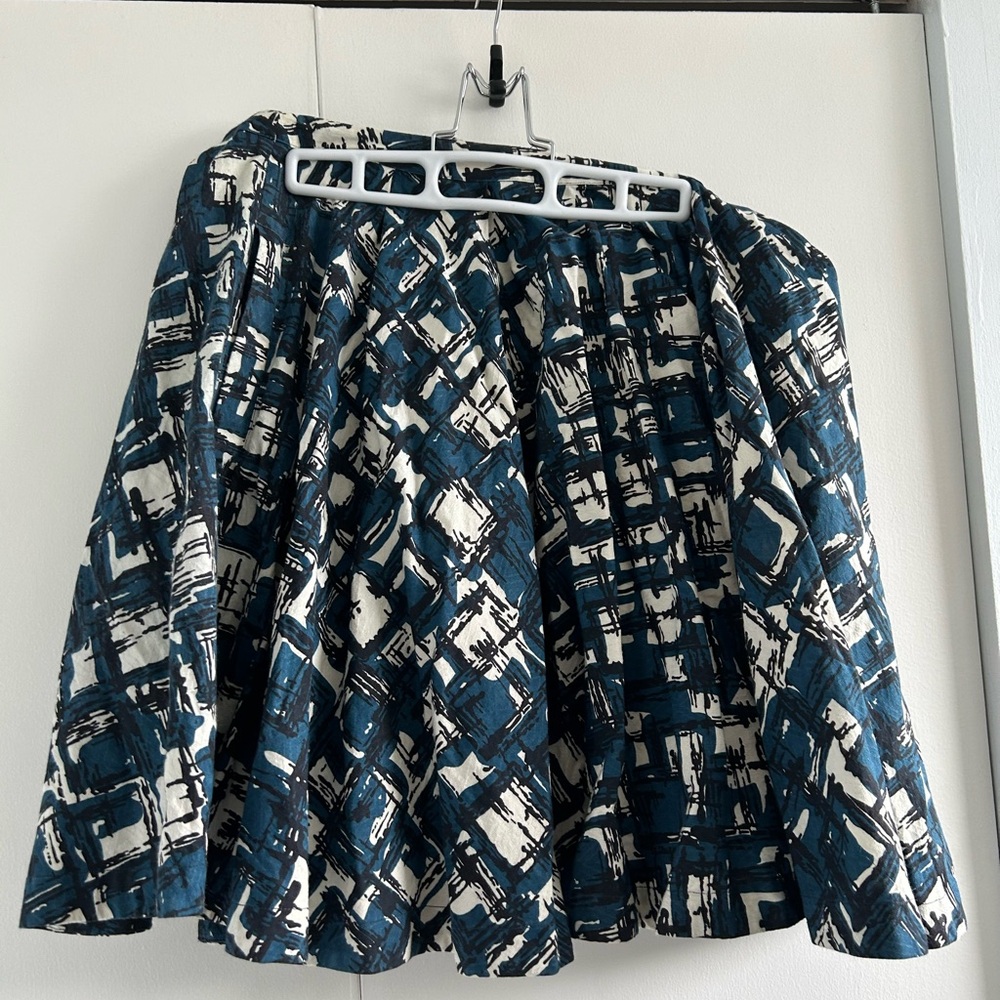 Anthropologie Lil Midcentury Modern Blue Black Circle Skirt Size 12 EUC